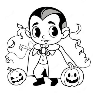 Pagina da Colorare di Dracula Carino con una Zucca | pagina da colorare Dracula