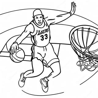 Pagina da Colorare di un Giocatore dei Lakers che Schiaccia | pagina da colorare Lakers