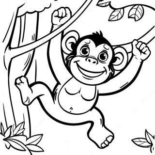 Pagina da colorare dello Scimpanzé Giocoso che Dondola tra gli Alberi | pagina da colorare Scimpanzé