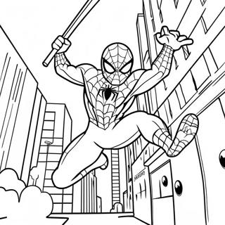 Pagina da Colorare Spider-Man che Dondola nella Città | pagina da colorare Marvel