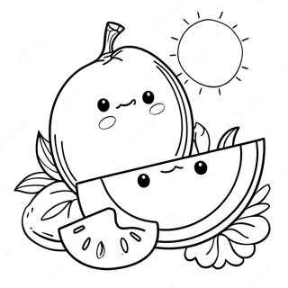 Pagina da Colorare Sole e Melone | pagina da colorare Sole e Melone