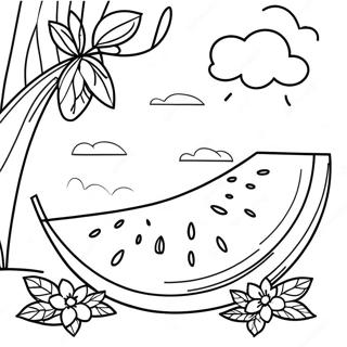 Pagina da Colorare Giorno Soleggiato e Melone | pagina da colorare Sole e Melone