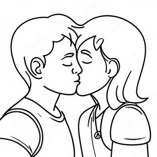 Pagina da Colorare di un Carino Bacio tra Amici | pagina da colorare Bacio