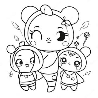 Pagina da colorare di Pucca carina con amici | pagina da colorare Pucca