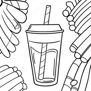 Pagina da Colorare di un Tumbler Stanley Colorato con Cannucce | pagina da colorare Bicchiere Stanley