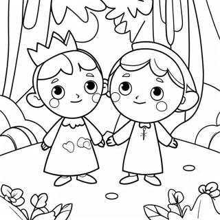 Pagina da colorare di Ben e Holly nella foresta magica | pagina da colorare Ben e Holly