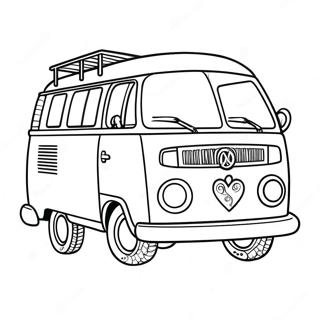 Pagina da Colorare del Furgone Hippie degli Anni '60 | pagina da colorare anni '60