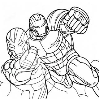 Pagina da colorare della feroce battaglia di Ultron | pagina da colorare Ultron