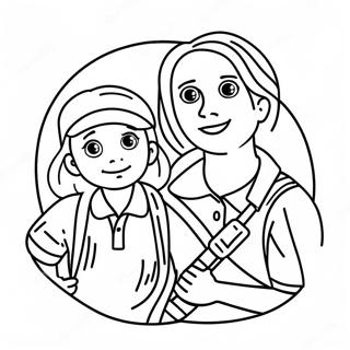 Pagina da colorare di mamma e figlio avventurosi | pagina da colorare Mamma e Figlio