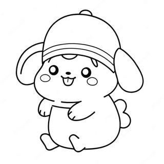 Pagina da Colorare con Pompompurin Carino con Cappello | pagina da colorare Pompompurin