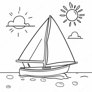 Pagina da colorare della barca a vela colorata in una giornata di sole | pagina da colorare Vela