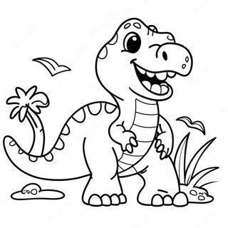 Carino T Rex con un Grande Sorriso Pagina da Colorare | pagina da colorare T Rex