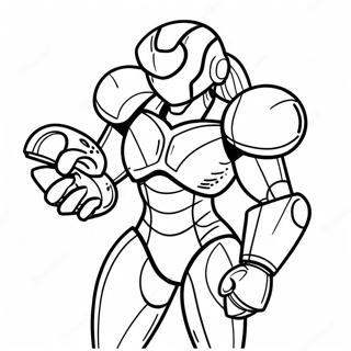 Pagina da Colorare di Metroid Samus Aran in Power Suit | pagina da colorare Metroid