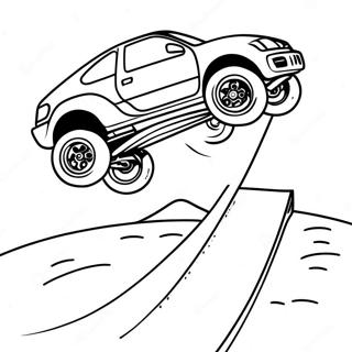 Macchina RC veloce che salta sopra il trampolino da colorare | pagina da colorare Auto RC