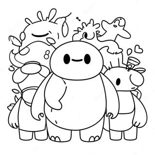 Pagina da Colorare di Baymax Carino con Amici | pagina da colorare Baymax