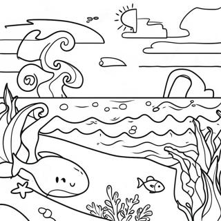 Pagina da Colorare di una Scena dell'Oceano Blu | pagina da colorare Blu