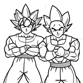 Pagina da Colorare di Goku e Vegeta in Posizione d'Azione | pagina da colorare Goku e Vegeta