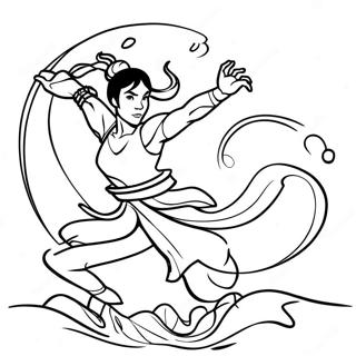 Pagina da Colorare Korra in Posizione di Manipolazione dell'Acqua | pagina da colorare Korra