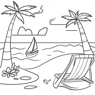 Pagina da Colorare della Scena della Spiaggia Tropicale | pagina da colorare Tropicale