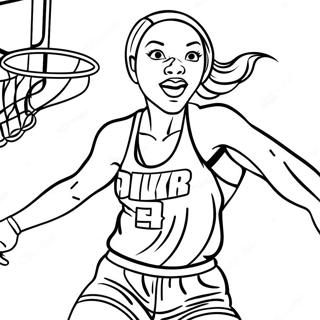 Pagina da colorare di un giocatore WNBA dinamico che schiaccia | pagina da colorare WNBA