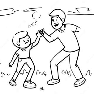 Pagina da colorare di papà e figlio che giocano a prendere | pagina da colorare Papà e Figlio
