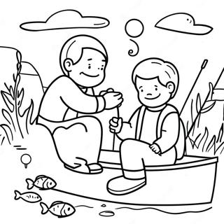 Pagina da colorare di papà e figlio che pescano insieme | pagina da colorare Papà e Figlio