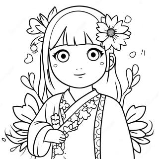 Pagina da Colorare di Hinata Carina con Fiori | pagina da colorare Hinata