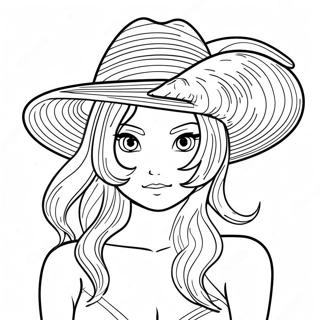 Pagina da colorare di Nami con cappello di paglia | pagina da colorare Nami