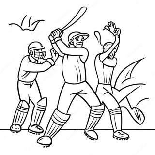 Partita di Cricket Emozionante Pagine da Colorare | pagina da colorare Cricket