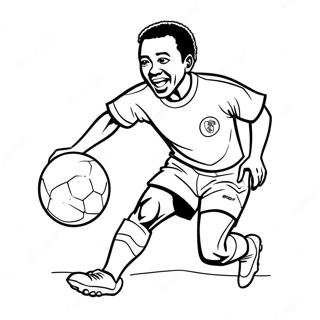 Pagina da colorare di Pelé che dribbla il pallone | pagina da colorare Pele