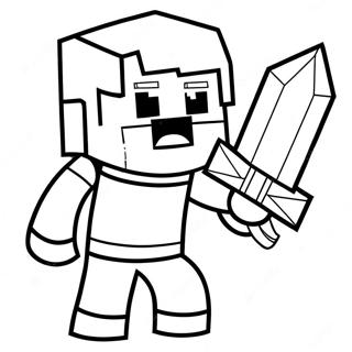 Pagina da Colorare di Alex di Minecraft con la Spada di Diamante | pagina da colorare Minecraft Alex