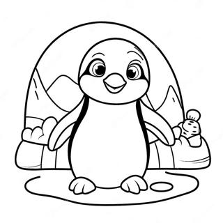 Pagina da Colorare di un Carino Pinguino Davanti all'Igloo | pagina da colorare Igloo