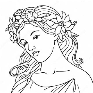 Pagina da Colorare di Afrodite Elegante con Fiori | pagina da colorare Afrodite
