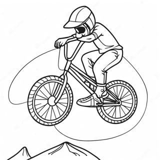Pagina da Colorare di un Abile Pilota di BMX che Esegue Trucchi | pagina da colorare BMX