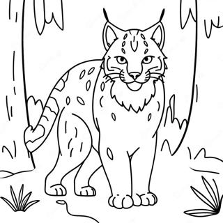 Pagina da Colorare del Lince Giocoso nel Bosco | pagina da colorare Lince