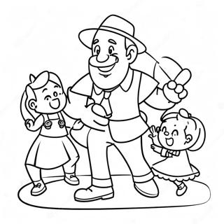 Pagina da Colorare dello Zio Divertente che Gioca con i Bambini | pagina da colorare Zio