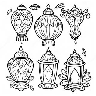 Pagina da Colorare delle Lanterne Colorate dell'Eid | pagina da colorare Eid