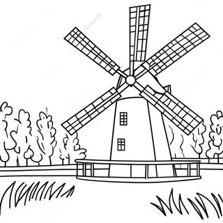 Pagina da Colorare Mulino a Vento Olandese Tradizionale | pagina da colorare Olanda