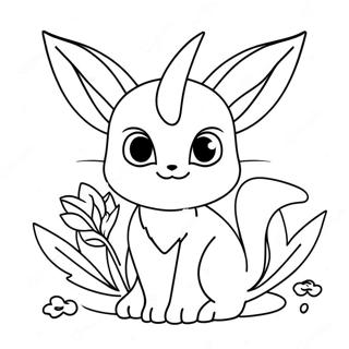 Pagina da colorare di un adorabile Espeon con fiori | pagina da colorare Espeon