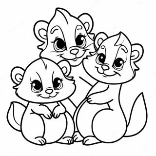 Pagina da colorare di una famiglia di puzzole adorabili | pagina da colorare Puzzola