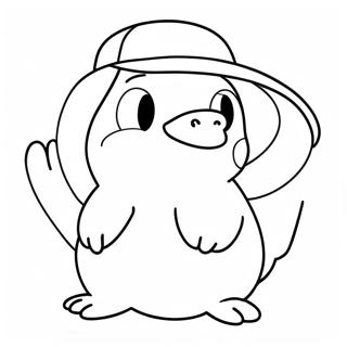 Pagina da Colorare Carino Psyduck con Cappello | pagina da colorare Psyduck