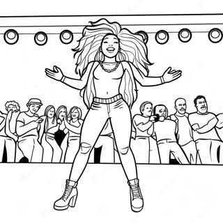 Pagina da Colorare SZA che si Esibisce sul Palco | pagina da colorare SZA