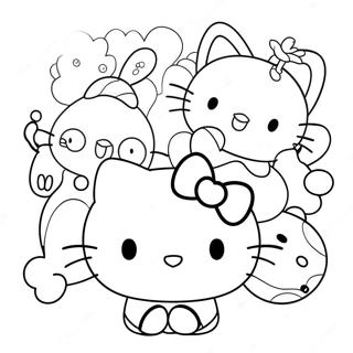 Pagina da colorare di Hello Kitty carina con amici | pagina da colorare Hello Kitty e Amici
