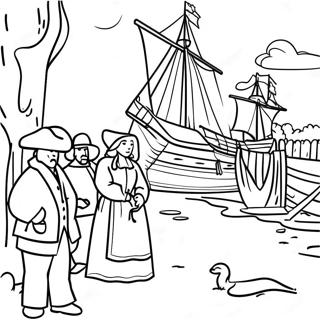 Pagina da Colorare Scena Storica di Jamestown | pagina da colorare Jamestown