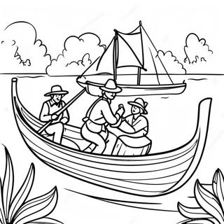 Pagina da Colorare Coloni di Jamestown in Canoe | pagina da colorare Jamestown