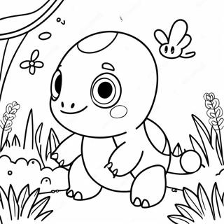 Pagina da Colorare di un Carino Turtwig in un Giardino | pagina da colorare Turtwig