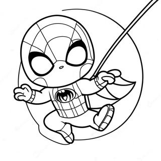 Pagina da Colorare di Spider-Man Chibi che Oscilla | pagina da colorare Chibi Marvel