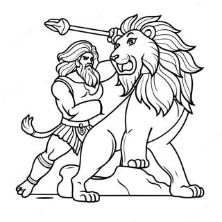 Samson Potente Che Sconfigge il Leone Pagina da Colorare | pagina da colorare Sansone