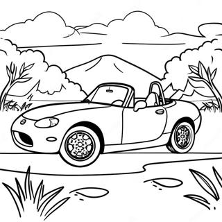 Mazda Miata in un Paesaggio Scenico da Colorare | pagina da colorare Miata
