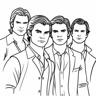 Pagina da colorare del gruppo di personaggi di Vampire Diaries | pagina da colorare TVD